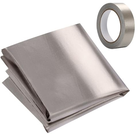 RF Faraday Fabric, Faraday Stoff Abschirmgewebe Schützt Signal Leitendes Gewebe, RFID-Strahlungsabschirmung, RF-Signalblockierendes Material, karierter Stoff, 3m*1.1m, mit Abschirmband