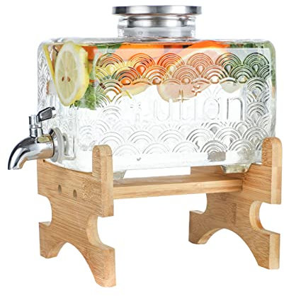 Wasserspender, Getränkespender, Getränkespender aus Glas für Partys, Getränkespender mit auslaufsicherem Zapfhahn aus Edelstahl, 3-l-Wasserspender für Kühlschrank, Arbeitsplatte zum Zubereiten von