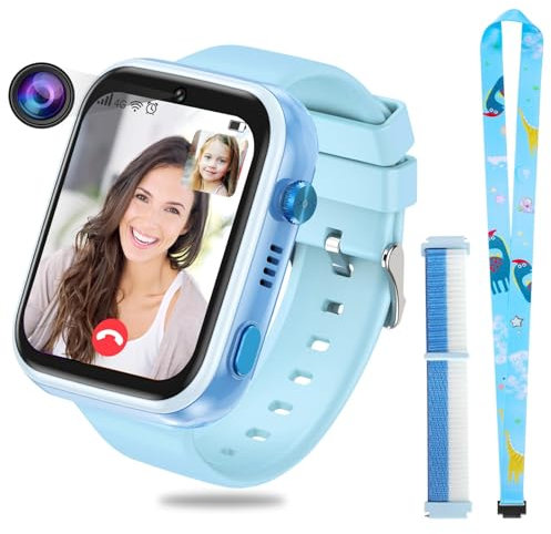 OKYUK 4G Kinder smartwatch, smartwatch Kinder mit GPS und Telefon,Armbanduhr Kinder Junge mädchen,mit Video Phone Call, Nachrichten, Schulmodus, SOS-Funktion, Kamera und Schrittzähler (T45 Blau)