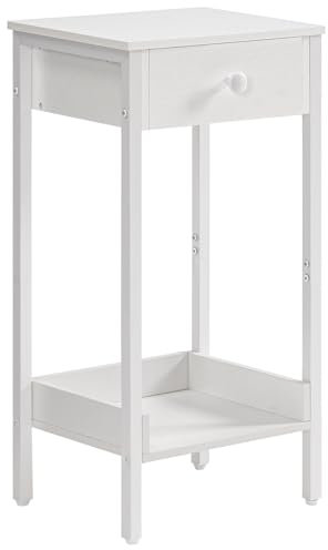 HOOBRO Beistelltisch, Nachttisch, Sofatisch mit Schublade und Ablage, Nachtkommode, Metallgestell, Robust und Stabil, Platzsparend, Weiß EWT71BZ01