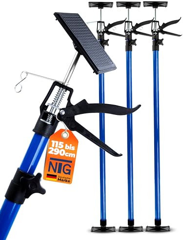 NTG Einhandstütze | 115-290 cm | Bis 30 kg | 45° Winkel | Für Trockenbau, Ausbau, etc. | Montagestütze | Deckenstütze | Teleskopstütze | Deckenstütze (3 Stück)