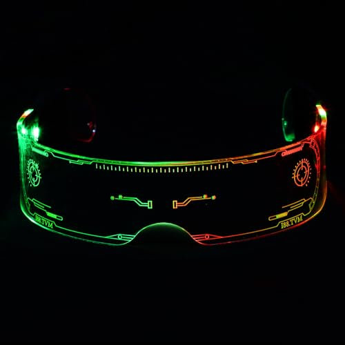Mayoii Rave Glasses Cyberpunk Multifunctional Luminous LED Glasses 7 Colors Controllable With Button Battery Long Endurance Rave Sunglasses for Music Festival Halloween Birthday Party Women Men