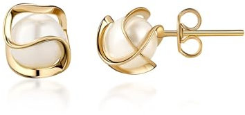 Perlenohrringe Gold für Frauen, Perlenohrringe Stecker, Ohrringe Gold Damen, Schmuckgeschenk für Frauen und Mädchen