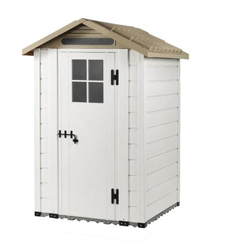 Casetta da Giardino in Resina Tuscany Evo 120 con 1 Porta Centrale, Pavimentazione Inclusa, Colore Beige, 137x144x214h cm