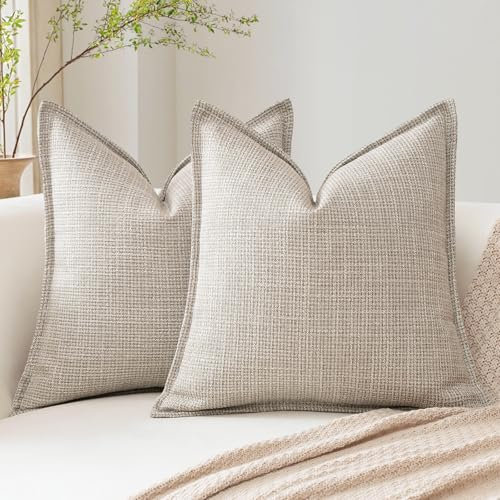 Artscope 2er Set Kissenbezüge Einfarbig Wurfkissenbezug Leinen Kissenbezug 50x50 cm Moderne Kissenhülle Dekokissen Sofakissen für Wohnzimmer Schlafzimmer Zuhause Dekor Tiefbeige