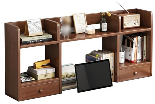 Bookcases,Desktop Bookshelf - Wooden Bookcase for Computer Desk, 3-Tier Storage Hutch with 5 Shelves Desktop Display Organizer Rack for Office Home Dorm
