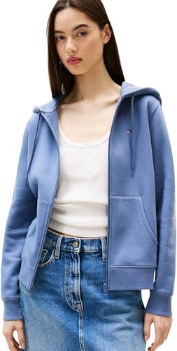 Tommy Jeans Damen Tjw Reg Flag Zip Thru Dw0dw19729 Kapuzenpullover Mit Durchgehendem Reißverschluss, Grey (Blue Moment), XL EU