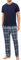 Aseniza Pyjama Homme Coton Ensembles de Pyjama Homme Doux Haut à Manches Courtes Col Rond et Pantalon à Carreaux Long Deux pièces Vêtements de Nuit Confortable Loungewear Bleu Marine XL