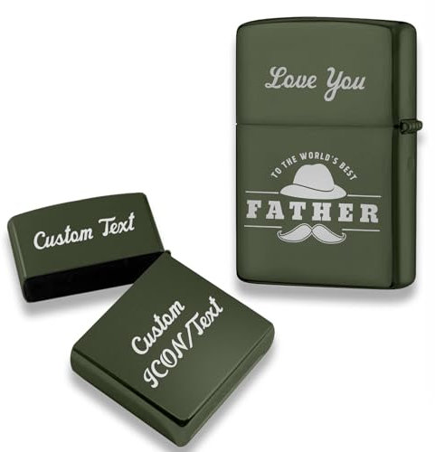 Feuerzeughülle Ohne Einsatz Metall Feuerzeughülle Personalisiert für Zippo Feuerzeug Hülle mit Gravur Text&Logo Personalisierte Geschenke für Papa, Freund (Grün)