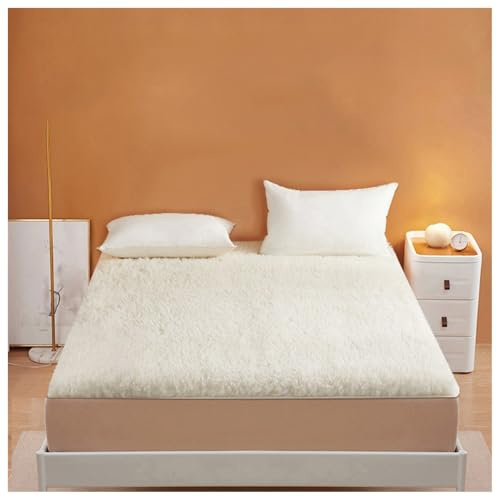 Matratzenauflage Aus Wolle, Extra Dicker Matratzenbezug Aus Wolle, Faltbare Sherpa-Matratzenauflage, Atmungsaktive Und Warme Matratzenauflage for Festes Bett(Beige,90x200cm/35x79in)