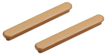 KOVNISE Lot de 2 poignées d'armoire en bois de hêtre massif couleur bois originale rétro style rustique simple pour armoire, porte, tiroir, commode, tiroir, armoire en bois (128 mm)