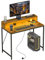 HOMCOM Escritorio Industrial Mesa Escritorio con Luces LED Tomas de Corriente Soporte para Monitor y Control Remoto Mesa de Ordenador para Oficina Estudio 100x50x90,5 cm Marrón Rústico