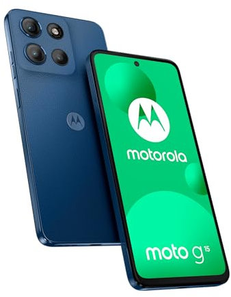 Moto g15 128 Go, Smartphone debloqué, écran 6,72, Appareil Photo 50 MP, Batterie Haute capacité 5200 mAh, Bleu Marine, Coque de Protection et câble USB C Inclus