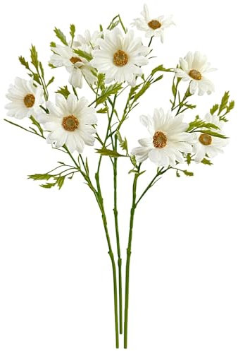 naninoa Kunstblume Margeritenzweig 3er Set, ca. 45cm, Künstliche Margerite mit 3 Blüten, Seidenblume, Frühlingsdeko, Dekoblume. Creme-Weiss (3 Stück)