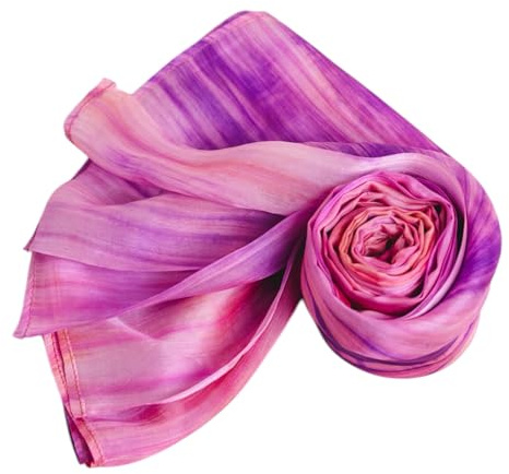 Luxuriöser handgewebter Seidenschal, handgebunden, rosa und violetter Farbverlauf, leichter Habotai-Seidenschal, elegantes Geschenk für Damen und Herren, Rosa und violette Streifen