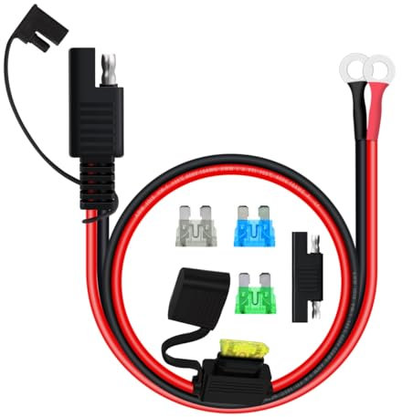 HuaLiSiJi Connecteur SAE pour Chargeur de Batterie de Moto 12V 24V Câble Connecteur SAE vers O Ring 10AWG avec Fusible 15A 20A 25A 30A pour Charger la Batterie de Moto de Voiture (1 m)