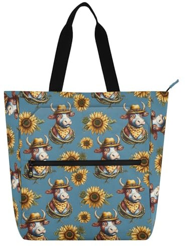 OWFKAY Canvas-Tragetasche, ästhetisch, für Kinder, Buchliebhaber, wiederverwendbar, Einkaufstasche, Damen, Hut, Yak-Blumenmuster, Mütze Yak Blumenmuster, Einheitsgröße