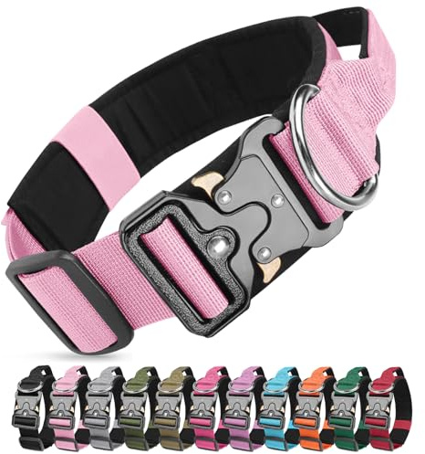 Ledeak Collier de Chien Tactique, Militaire Collier Réglable Nylon Chien avec Poignée, Colliers pour Chiens Rembourré avec Boucle en Métal pour Chiens de Taille Moyenne Grand Entraînement (Rose, L)