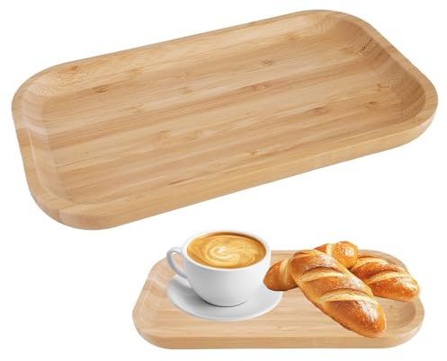 Bambus Tablett Klein, 25x14x2cm Holztablett Kleines mit Hochgezogenem Rand