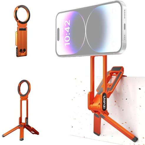 ULANZI MA38 Magnetisches Handy-Stativ Aluminium, Karabiner Förmige Maglock, Faltbar Ständer Smartphone, Doppelmagnet Tripod, Mini Selfie Stick kompatibel mit iPhone 17 16 15 14 13 12 Magsafe Orange