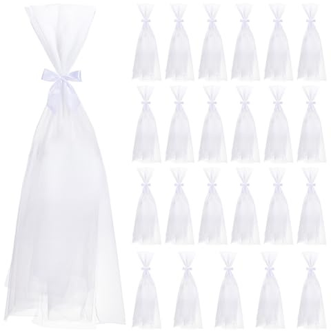 PH PandaHall 24 Set Hochzeits Gang Dekoration, Hochzeits Stuhl Dekorationen Netz Stoff Satin Bänder Kirche Kirchenbank Dekoration für Braut Dusche Hochzeiten Party Dekoration