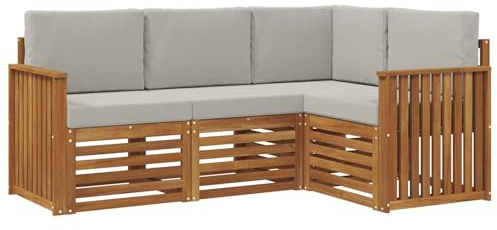 vidaXL Sofagarnituren 4 pcs Natürlich und Hellgrau Massivholz Akazie, Outdoor Sofa, modernes Möbel, robuster Terrassen-Lounge, Garten, Sitzgelegenheit für Wohnzimmer-Set