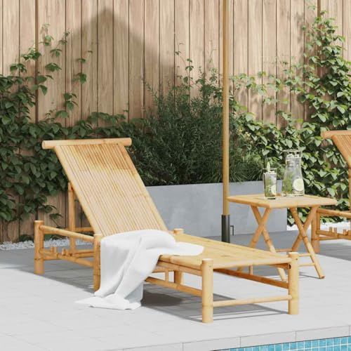 HGBNMER Lettino prendisole classico in bambù con schienale regolabile per giardino e terrazza in lettino