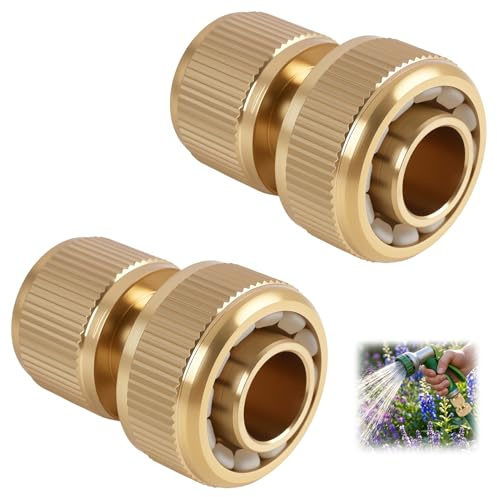 2PCS Connecteur de Tuyau d’Arrosage en Laiton de 19 mm (3/4) - Raccord Rapide et Antirouille pour le Jardin et Usage Domestique,pour Tuyaux de 15-19 mm - Pack Durable avec Installation Facile