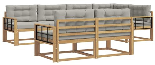 vidaXL Outdoor-Sofagarnitur 6 pcs Weiß und Hellgrau Polyester, Terrasse, modernes Outdoor-Möbelset, wetterfeste Garten-Sofa-Garnitur, Flexible Design-Sitzgelegenheiten aus Akazienholz