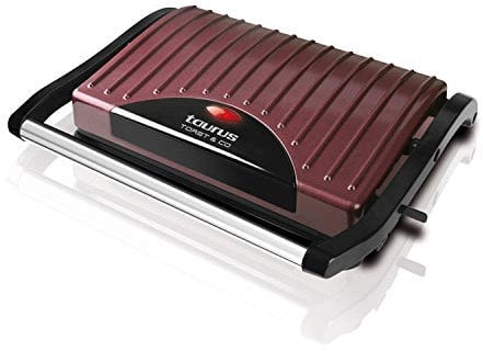 Taurus - Sandwichera eléctrica Toast & Co 700W, Placas grill antiadherentes, Placa superior auto ajustable, Asa cool touch, Sistema de bloqueo, Almacenaje vertical, Burdeos