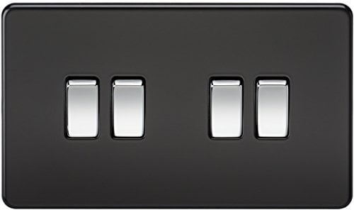 Knightsbridge SF4100MB Screwless 10 A 4-Gang 2 Way Switch, Matt Black with Chrome Rocker