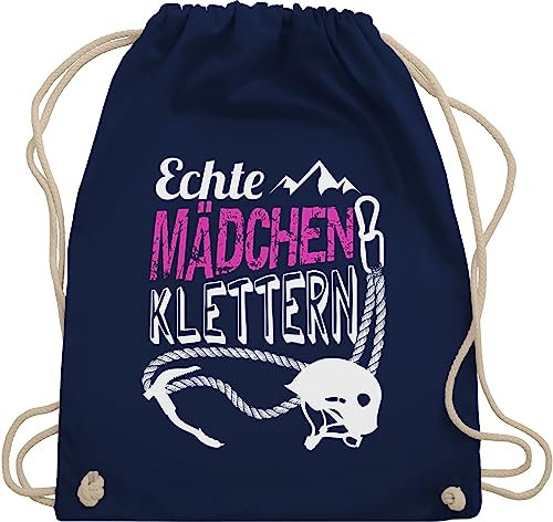 Turnbeutel Rucksack - Echte Mädchen klettern - Unisize - Navy Blau - geschenke für kletterer kinderturnbeutel sport climb sportbeutel 25. geburtstag kletter beutel beuteltasche baumwollrucksack