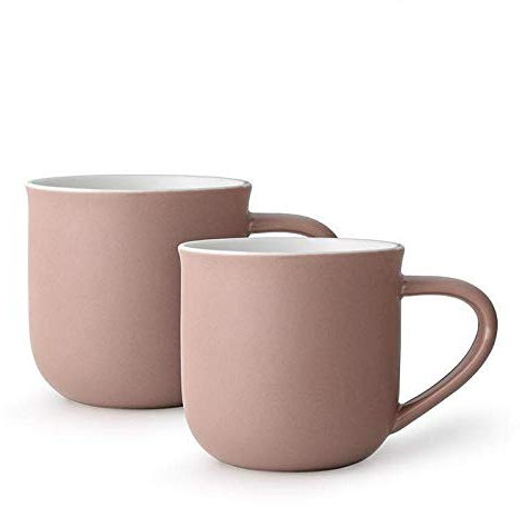 Viva Scandinavia Lot de 2 Tasses thé, Tasse à café en Porcelaine avec poignée Isolante, Robuste, 350 ML, Rose
