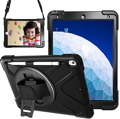 Gerutek Coque pour iPad Air 3 2019, iPad Pro 10.5 2017, étui Robuste résistant aux Chocs avec Porte-Crayon, Support Rotatif et bandoulière, Coque de Protection Rigide pour iPad Air 3/Pro 10.5