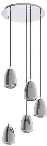 EGLO Hängelampe Alobrase, 5-flammige Cluster Pendelleuchte Esstisch, Hängeleuchte aus Metall in chrom und bedampften Glas in schwarz-transparent, Esszimmerlampe hängend, E27 Fassung, Ø 54 cm