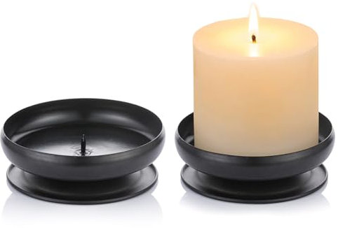 NUPTIO Set of 2 Black Iron Pillar Candle Holders Spike Candle Holder 9cm Diameter. Ideal for Wax or LED Candle Gardens, Spa, and Aromatherapy, Incense Cones, Wedding, Party, Spa, as Pedestal