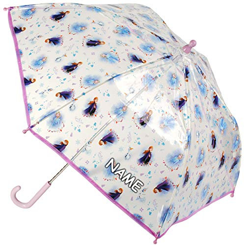 alles-meine.de GmbH Regenschirm - Kinderschirm - die Eiskönigin - Frozen 2 - inkl. Name - durchsichtig & transparent - Ø 75 cm - durchscheinend - klar - Kinder Stockschirm - für ..