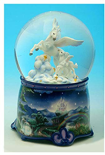 Animierte Musik-Schneekugel aus Glas mit Spieluhr/Spieldose/Musikdose/Musikbox, geflügelten Pferden, Glitzer und 18-Ton-Federspielwerk - Fascination (Dante Pilade Marchetti)