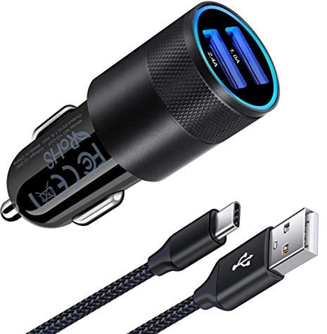 Samsung Car Charger, AILKIN 3.4A Dual Port Fast USB C Car Charger Adapter with 6FT/1.8M USB C Cable for Samsung Galaxy S25 Ultra/S24 FE/S23/S22/S21/S20/A16/A55/A15/A35/A54/A14/A34/Z Flip6,iPhone 16/15