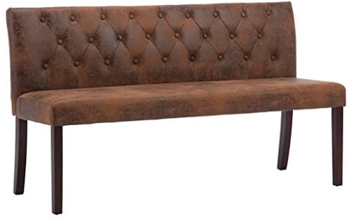 vidaXL Sitzbank mit Rückenlehne Retro-Stil Polsterbank Flurbank Bank Wartebank Wohnzimmer Flur 148,5cm Braun Wildleder-Optik Gummibeine