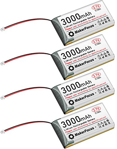 Seamuing 4 Stück 3,7V 3000mAh Lithium Batterie 1S 1C LiPo Akku mit Integrierter Schutzplatine und Micro JST 1,25-Stecker für Arduino, ESP32-Entwicklungsplatine