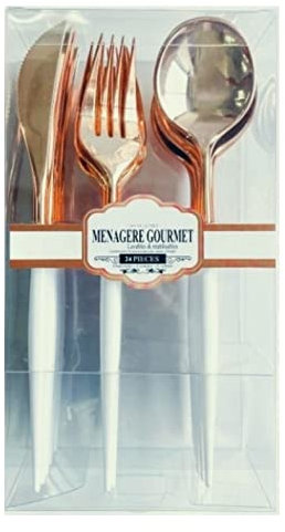 SPSS Boite ménagère Gourmet 24 Couverts Plastique Design, Blanc/Rose Gold
