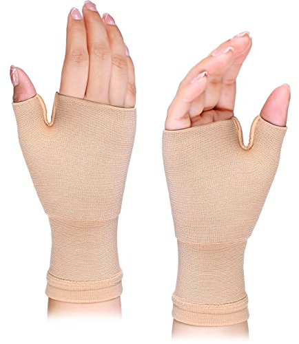 Geyoga 2 Stück Kompression Stütze Daumen Schiene Atmungsaktive Daumenstütze Elastische Bandage Daumen Stützen für Damen Herren Sport (Nackt, M)