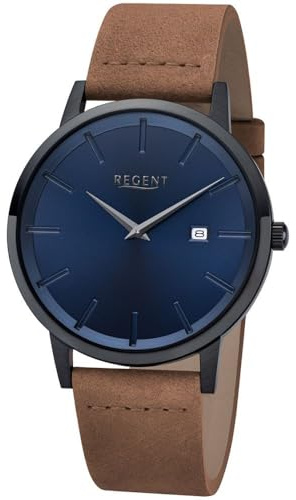 REGENT Herrenuhr 03P38GL-01D, dunkelblau, mit Lederband