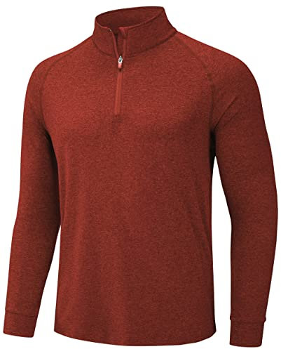 TACVASEN Uv T Shirts for Men Quarter Zip Long Sleeve T Shirts Quick Dry Gym Tops UPF50+ Breathable Running Top Dark Orange,M