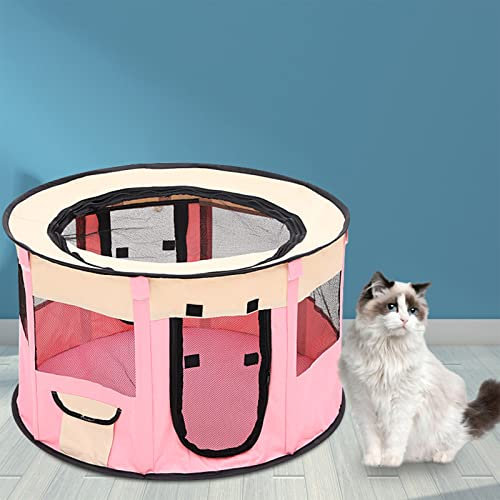 PJDDP Maison pour Animaux de Compagnie pour Chiens Chats, Grand Espace Portable Parc pour Animaux de Compagnie Pliable Exercice chenil intérieur extérieur Tente avec Couverture d'ombre,Rose,S