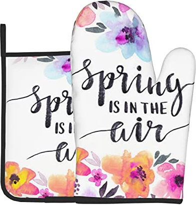 Spring is in the Air 2 Stück Ofenhandschuhe und Topflappen-Sets, lange, flexible, dicke Handschuhe zum Kochen, Backen und Grillen