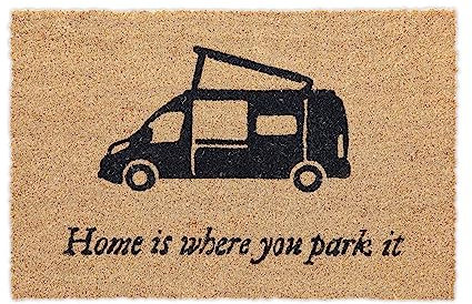 Relaxdays Fußmatte Kokos, Wohnmobil-Design, rutschfest, Türvorleger innen & außen, Fußabstreifer 60x40 cm, Natur/schwarz
