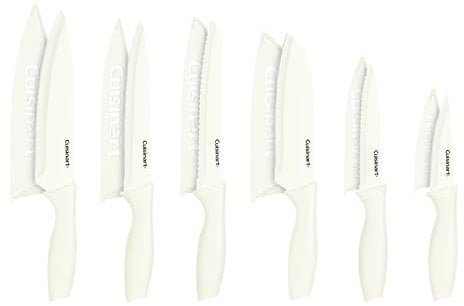Cuisinart Knife Set, 12pc Cermaic Knife Set with 6 Blades & 6 Blade Guards, Lightweight, Stainless Steel, Durable & Dishwasher Safe (Cream), C55-12