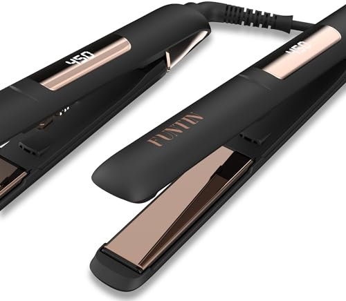 FUNTIN S10 Lisseur de cheveux, fer à plaques 100% titane plus lisse de 1 pouce pour boucler ou lisser 2 en 1 Rose doré noir